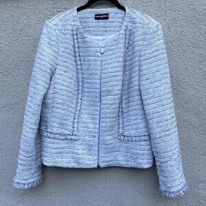 Karl Lagerfeld Paris Tweed Zip Jacket 2 Soft White/Black Fringe